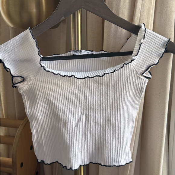 Zara Tops - Zara Trafaluc White Ribbed Top with Black Trim | Small